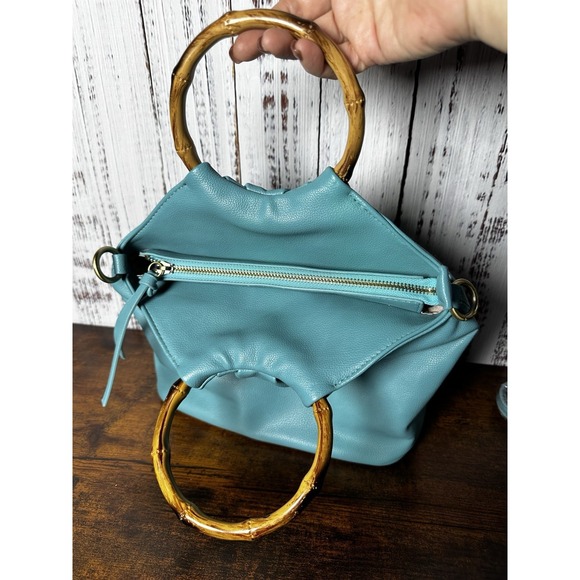 JOY SUSAN Stacey Bamboo Hand Tote Bag Vegan Leather Turquoise New Crossbody - Picture 9 of 13